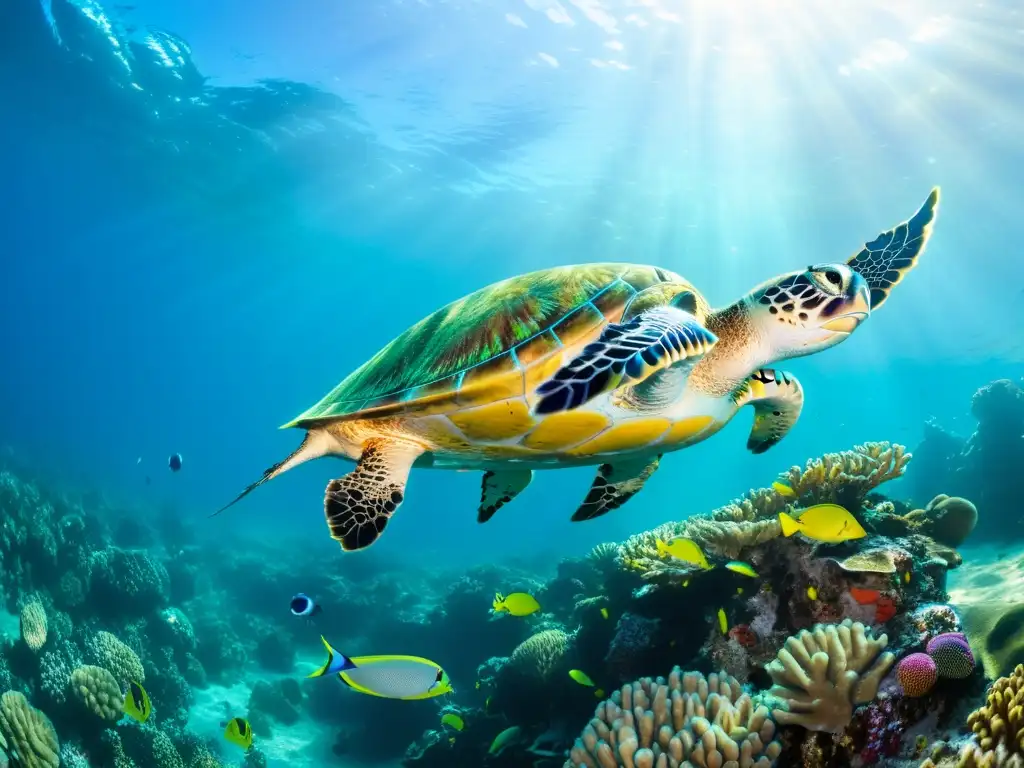 Espléndido arrecife de coral: vida marina en su máximo esplendor Vibrante arrecife de coral, hábitat de peces coloridos y tortugas marinas