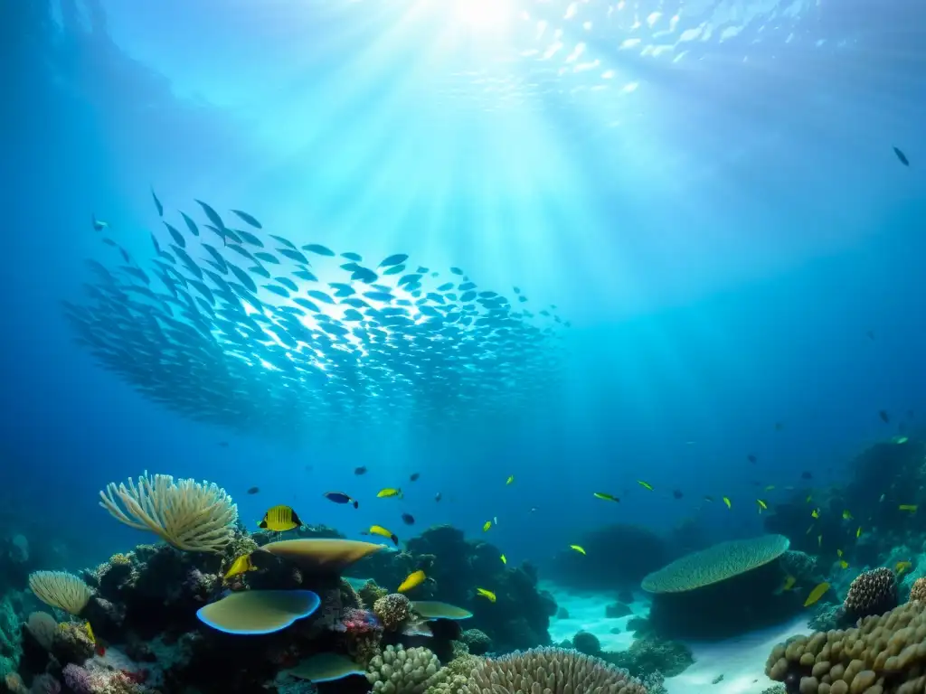 Un vibrante arrecife de coral rebosante de peces coloridos, anémonas marinas ondeantes y formaciones de coral intrincadas