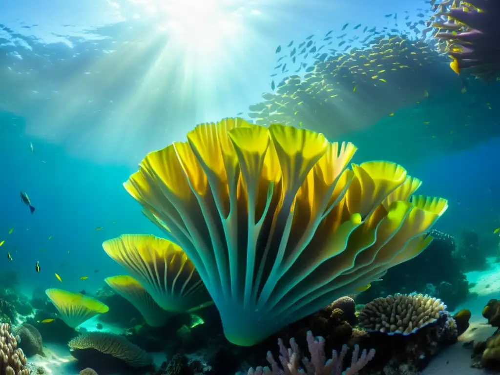 Un vibrante arrecife de coral rebosante de vida marina sostenible