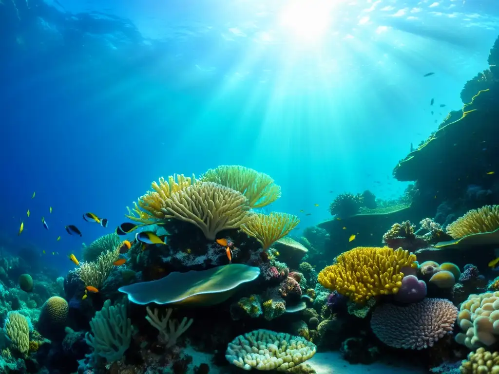 Espléndido arrecife de coral: vida marina en su máximo esplendor Un vibrante arrecife de coral rebosante de vida marina, con peces coloridos, formaciones de coral e aguas cristalinas