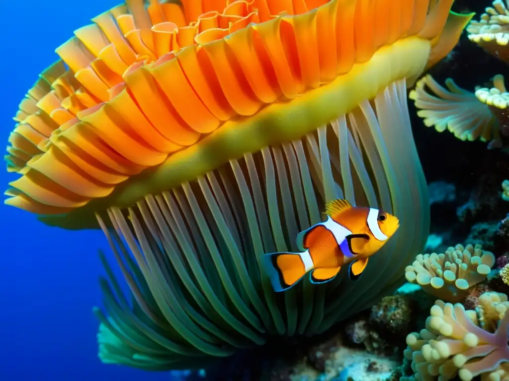 Un vibrante arrecife de coral rebosante de vida marina, donde se despliega un fascinante mundo de simbiosis en los océanos