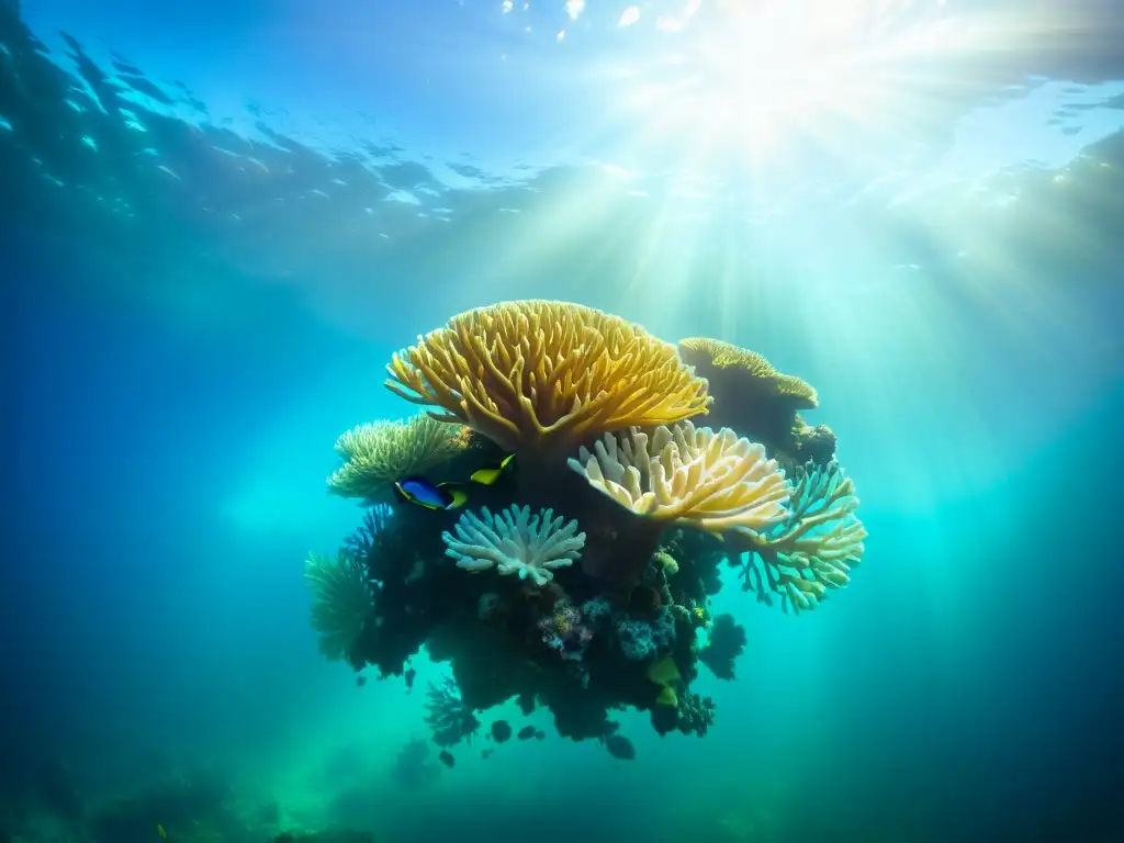 Un vibrante arrecife de coral rebosante de vida marina en un área protegida marina