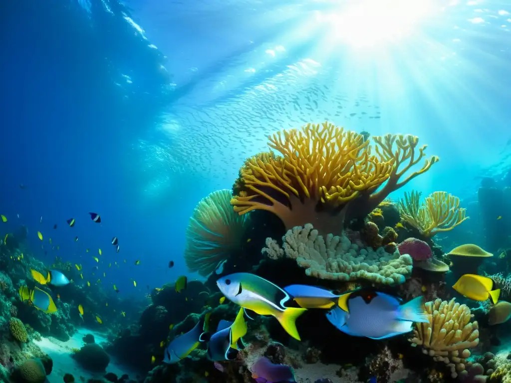 Un vibrante arrecife de coral rebosante de vida marina bajo el agua