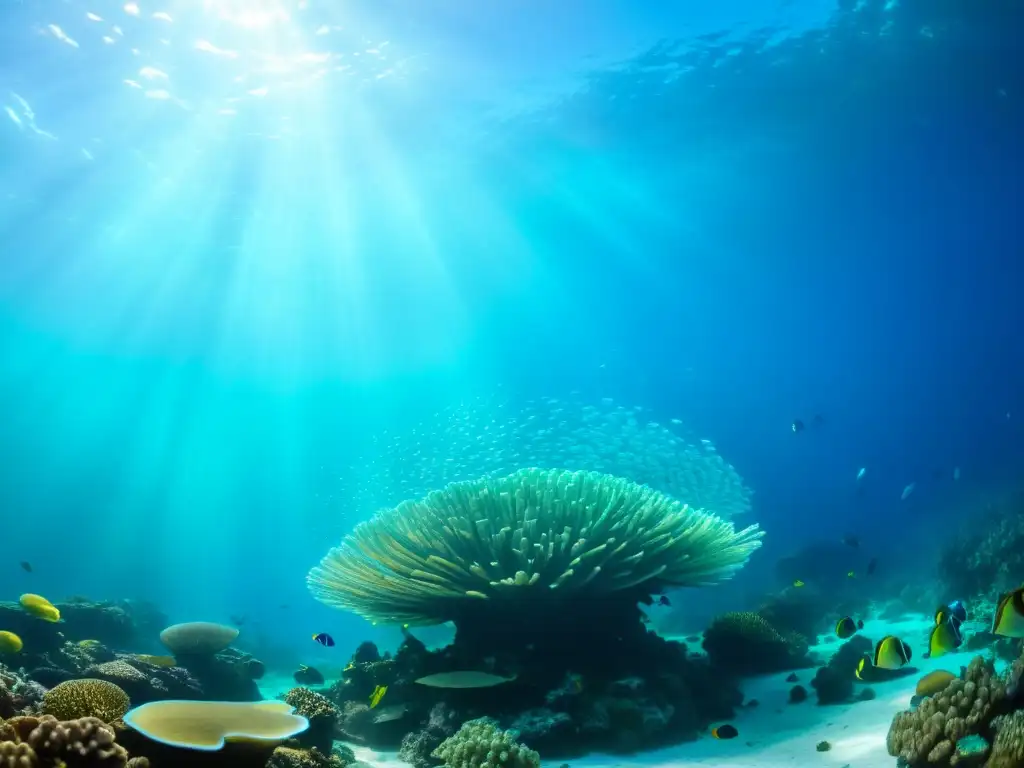 Un vibrante arrecife de coral rebosante de vida marina bajo el mar