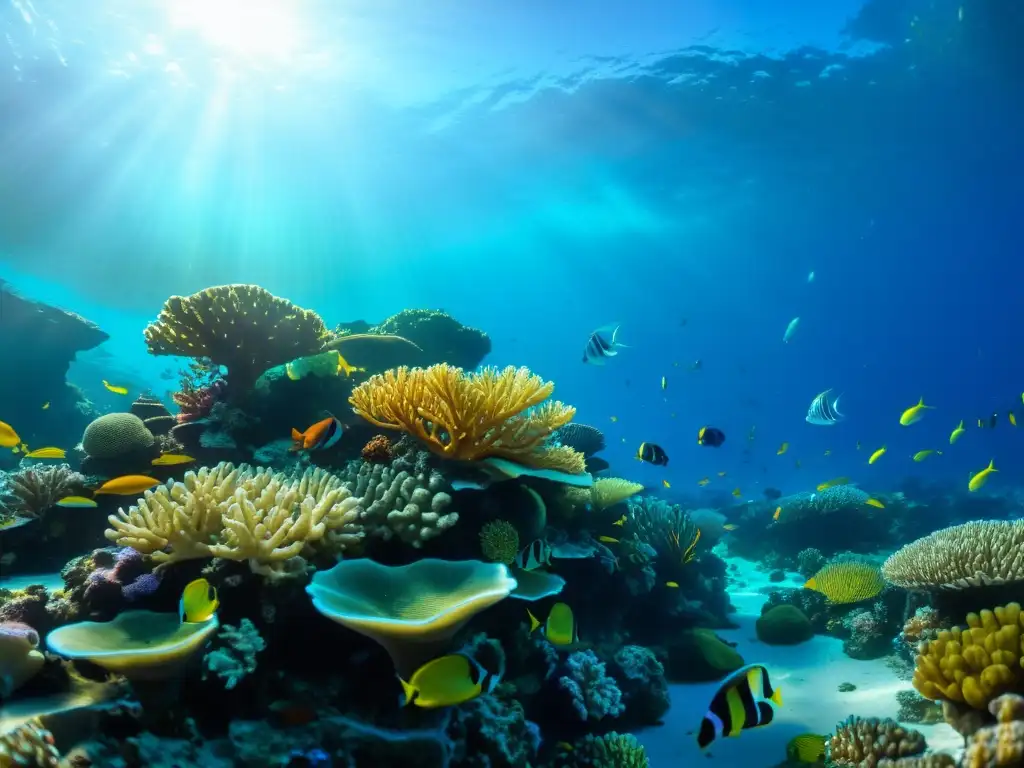 Vibrante arrecife de coral en alta resolución, con variedad de especies marinas