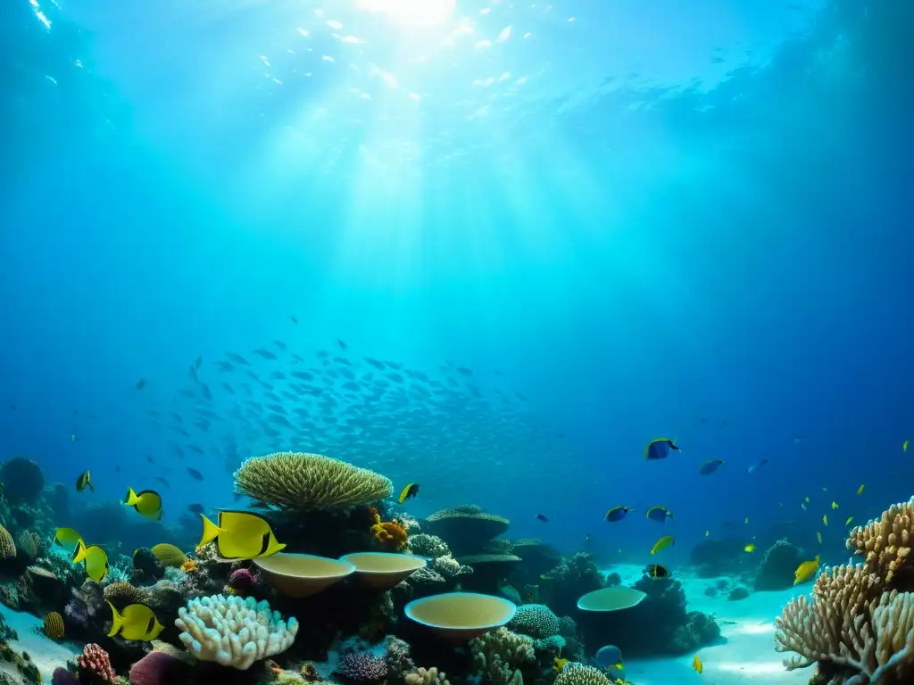 Una vibrante barrera de coral con diversa vida marina