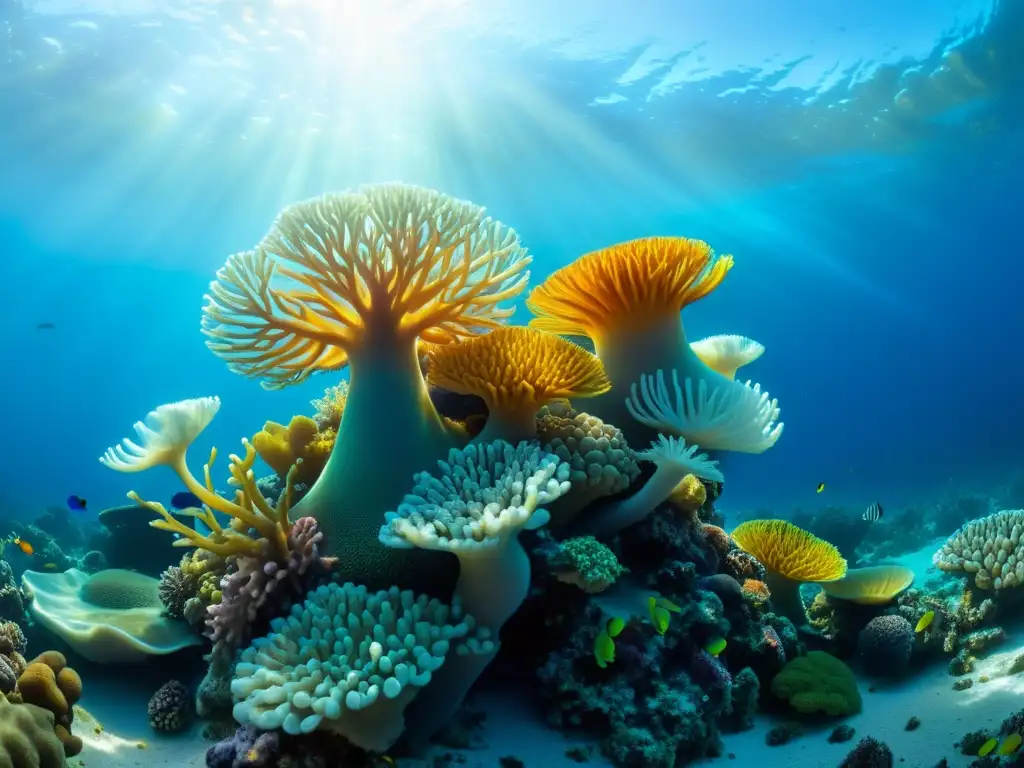 Vibrante coral rodeado de peces y vida marina