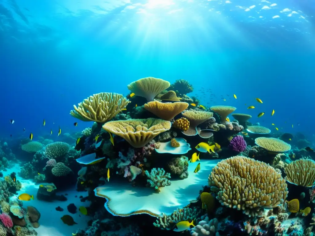 Vibrante reproducción de corales en ecosistemas marinos: arrecife de coral lleno de vida, con peces de colores y aguas cristalinas
