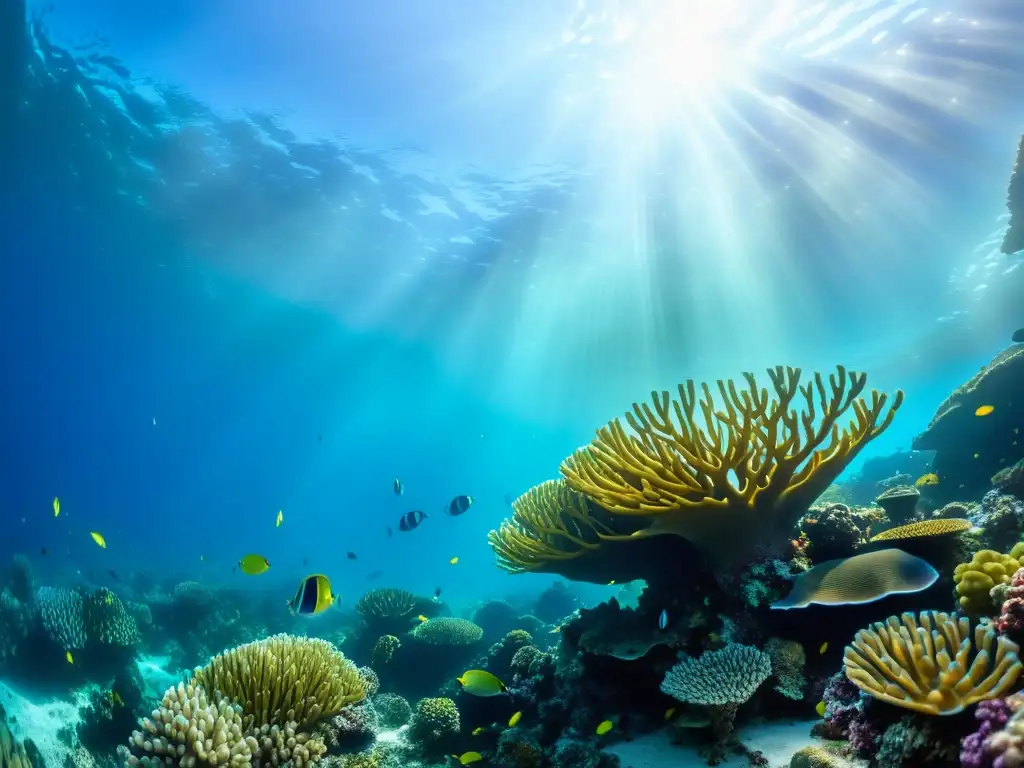 Una vibrante y diversa comunidad marina en un arrecife de coral, ilustrando la belleza y importancia de la diversidad marina y sostenibilidad