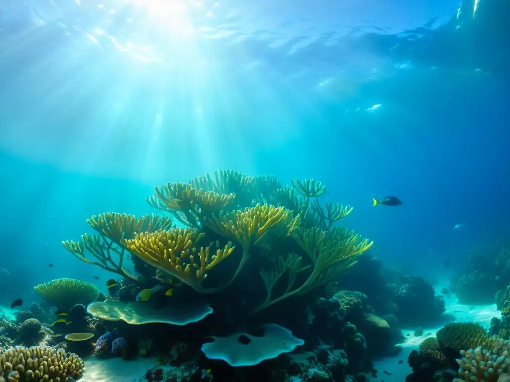 Un vibrante y diverso arrecife de coral bajo el agua, con una visibilidad increíble y una gran variedad de vida marina