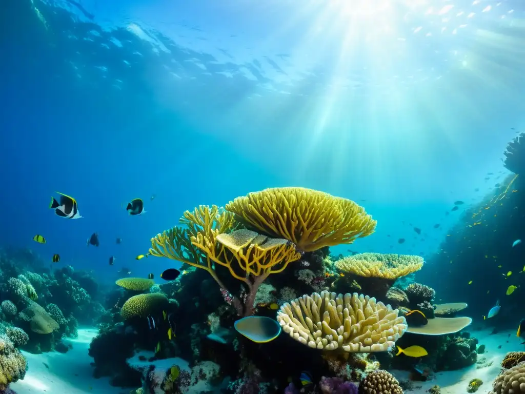 Un vibrante ecosistema de arrecife de coral bajo el agua con una diversidad de especies marinas