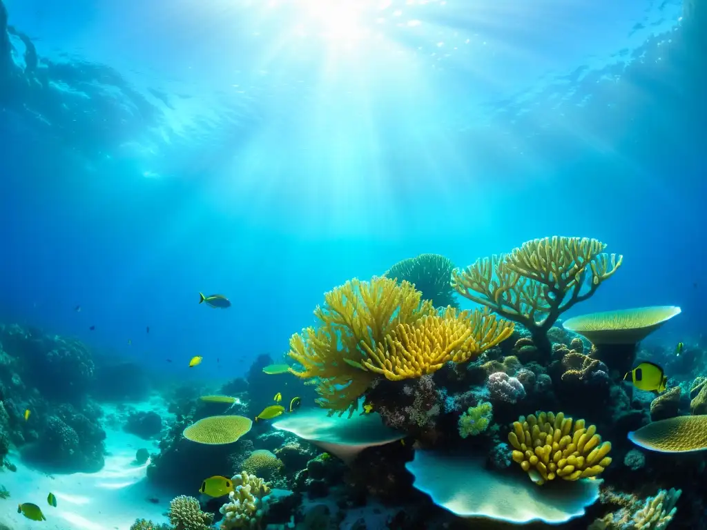 Un vibrante ecosistema de arrecife de coral con peces coloridos y plantas marinas bajo el agua