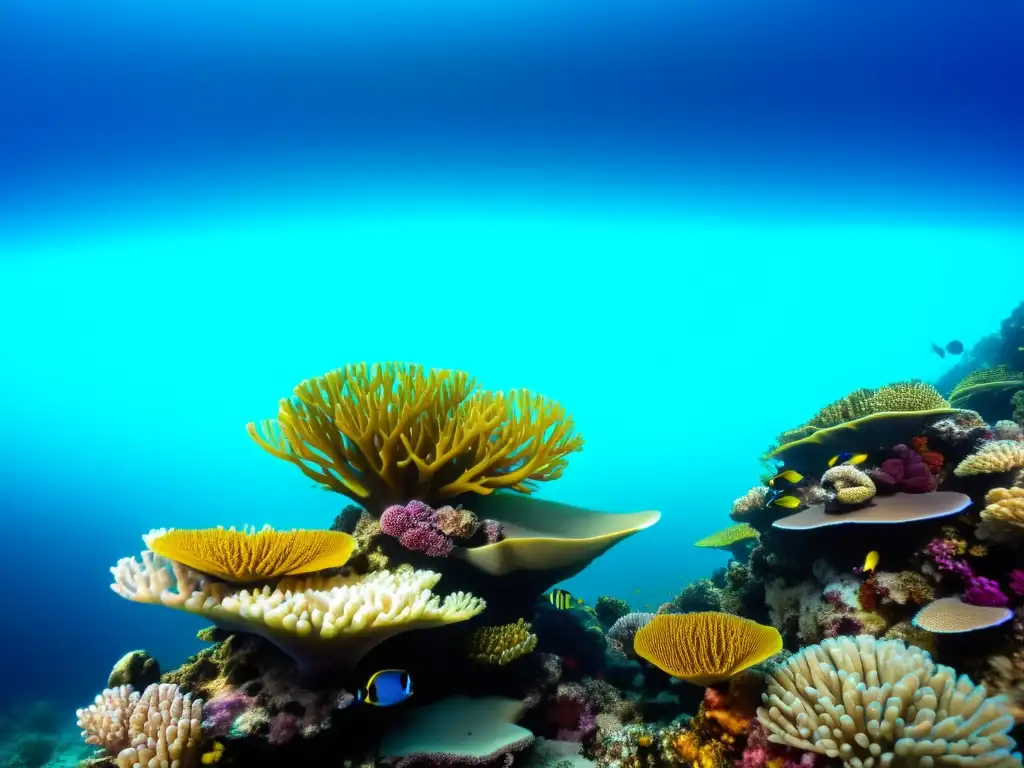 Un vibrante ecosistema de arrecifes de coral bajo el agua, con peces coloridos y formaciones de coral