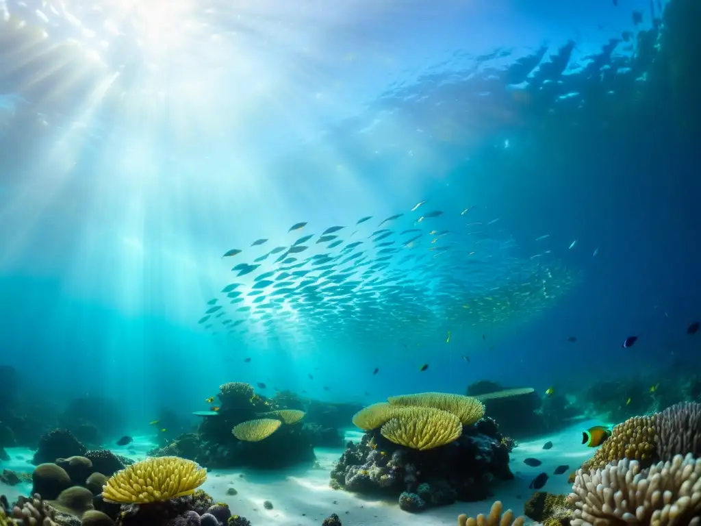 Un vibrante ecosistema de arrecifes de coral con peces coloridos, plantas marinas y formaciones de coral