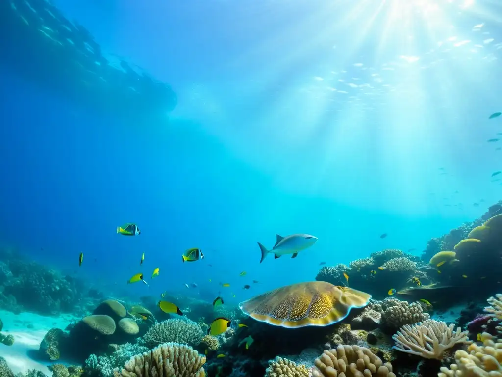 Vibrante ecosistema marino en un arrecife de coral, donde el ciclo de cambios vida oceánica se manifiesta en la diversidad de especies y colores