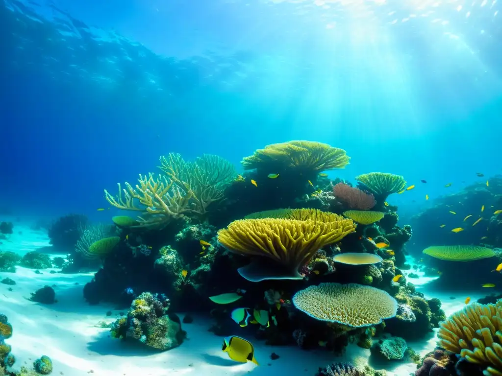 Un vibrante ecosistema marino con arrecifes de coral y peces nadando en aguas claras