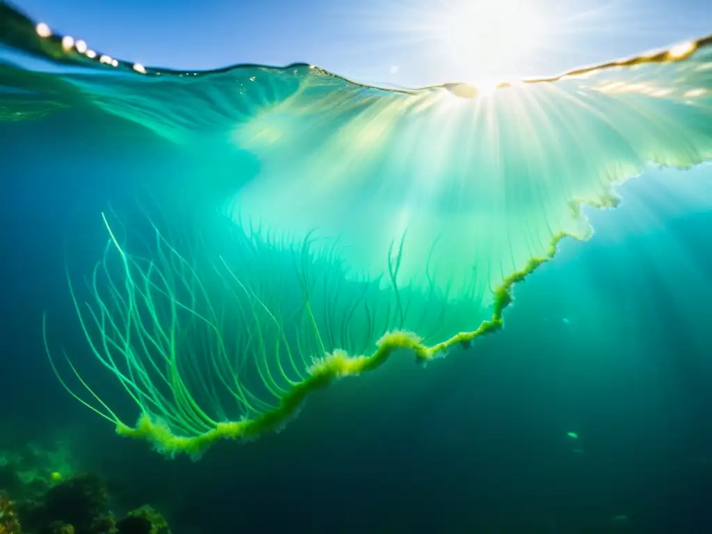 Vibrante ecosistema marino: plancton bioluminiscente y colorido en aguas cristalinas