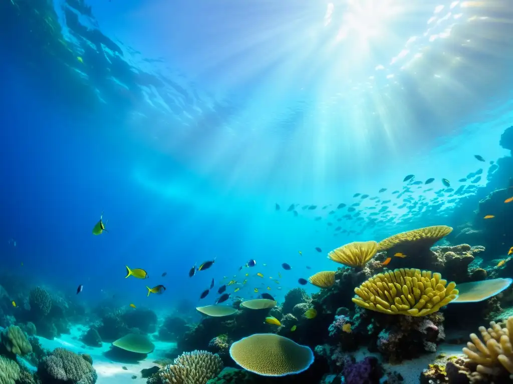 Un vibrante ecosistema marino con coloridos peces y formaciones de coral