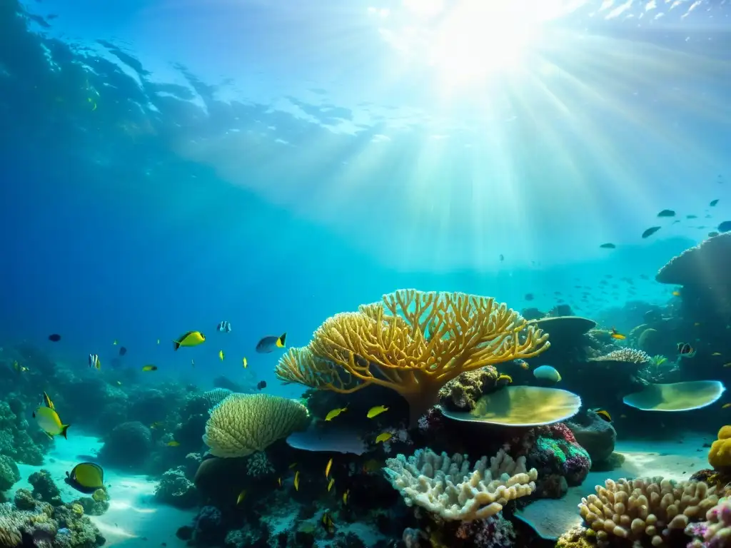 Un vibrante ecosistema marino con coral sano y diversa vida acuática