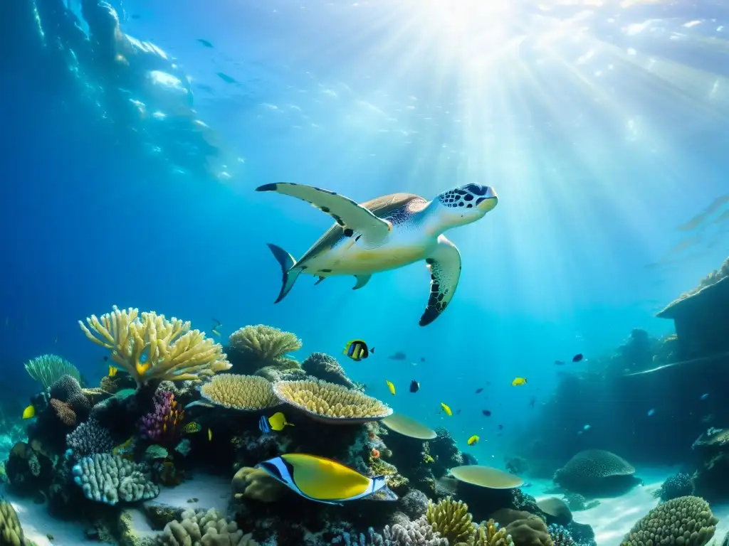 Un vibrante ecosistema marino con corales coloridos, vida marina y aguas cristalinas