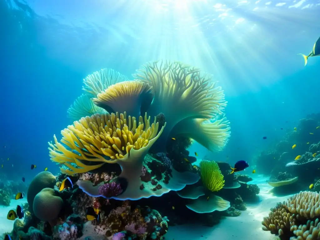 Un vibrante ecosistema marino con corales, peces tropicales y algas, ideal para inversiones en exploración submarina oceánica