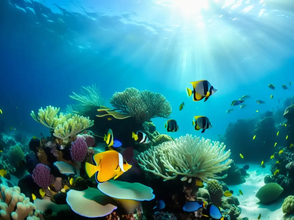 Arrecife de coral vibrante: vida marina colorida bajo el agua Un vibrante ecosistema marino con corales y peces de colores, replicar corrientes marinas acuario en una escena submarina cautivadora