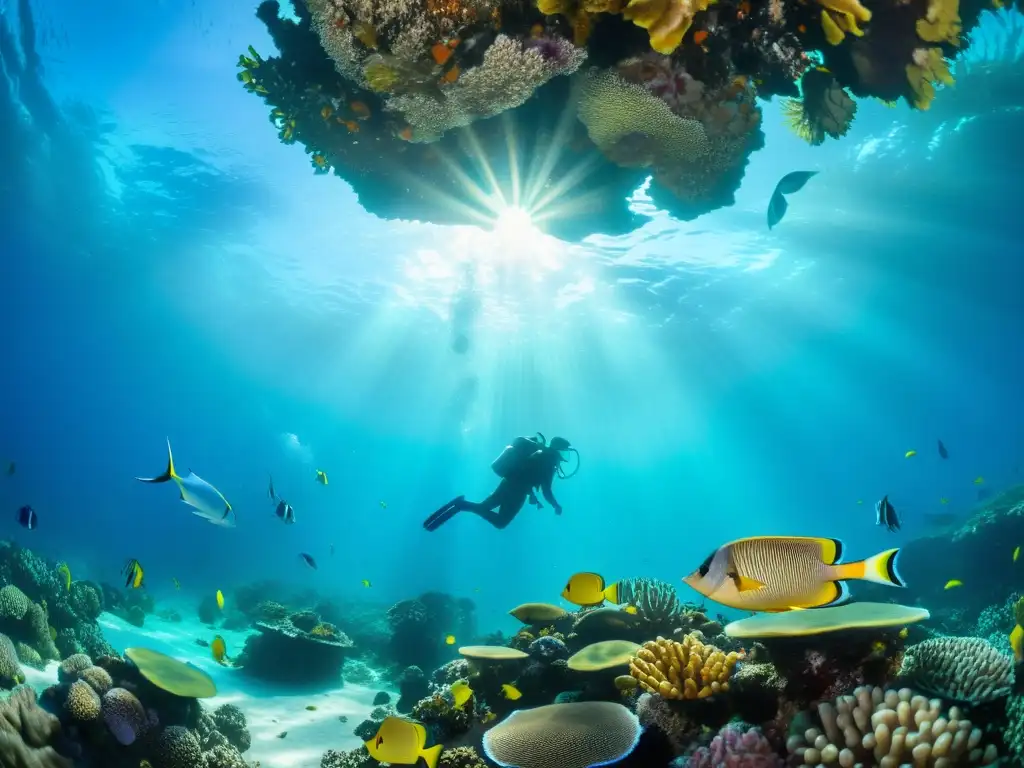 Un vibrante ecosistema marino con diversa vida acuática entre corales