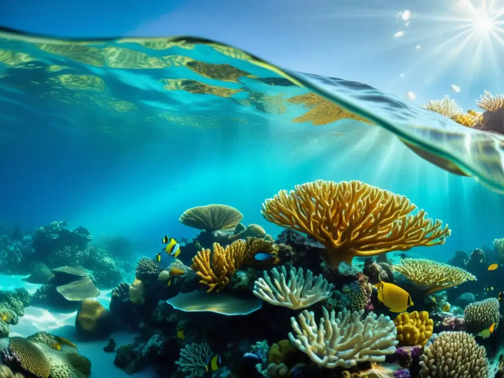 Maravillas del arrecife de coral: vida marina colorida y exuberante Un vibrante ecosistema marino con energía eólica marina sostenible