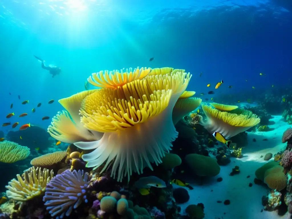 Un vibrante ecosistema marino: escuelas de peces entre corales, anémonas y vida bulliciosa