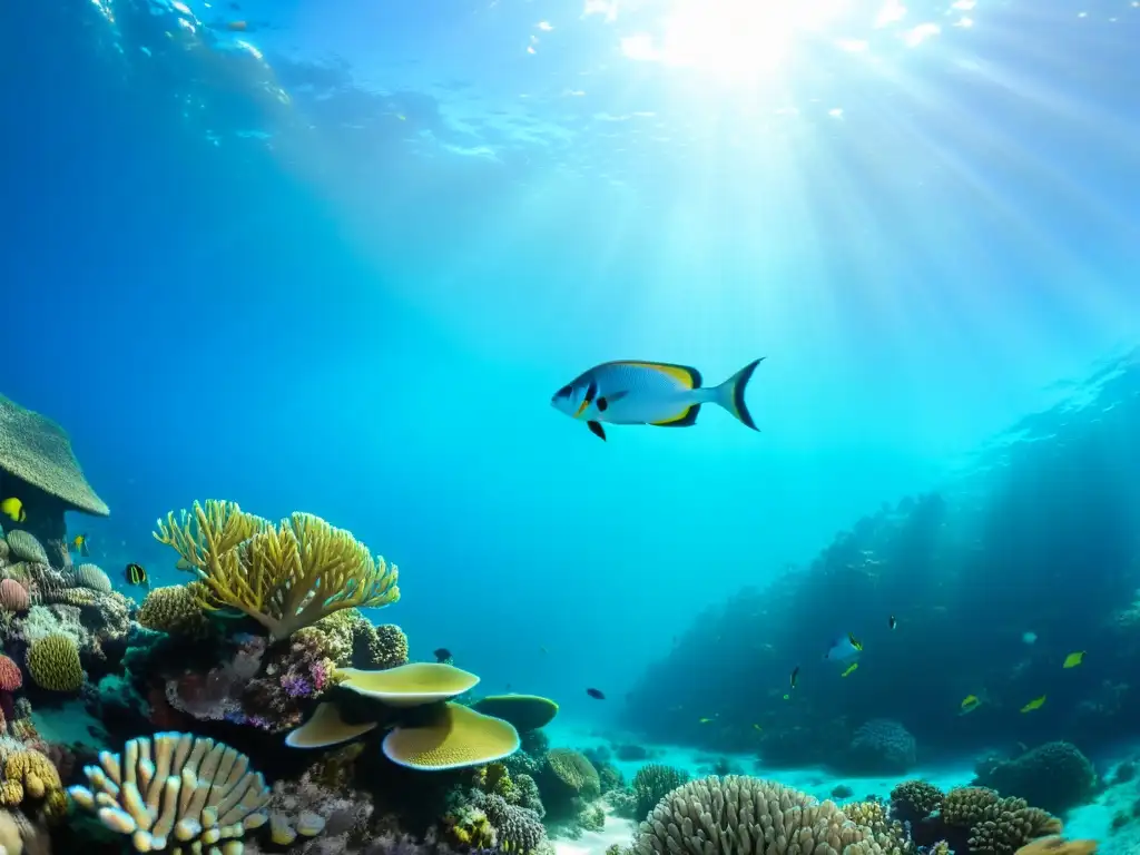 Vibrante ecosistema marino del Gran Arrecife de Coral, capturado en una fotografía submarina