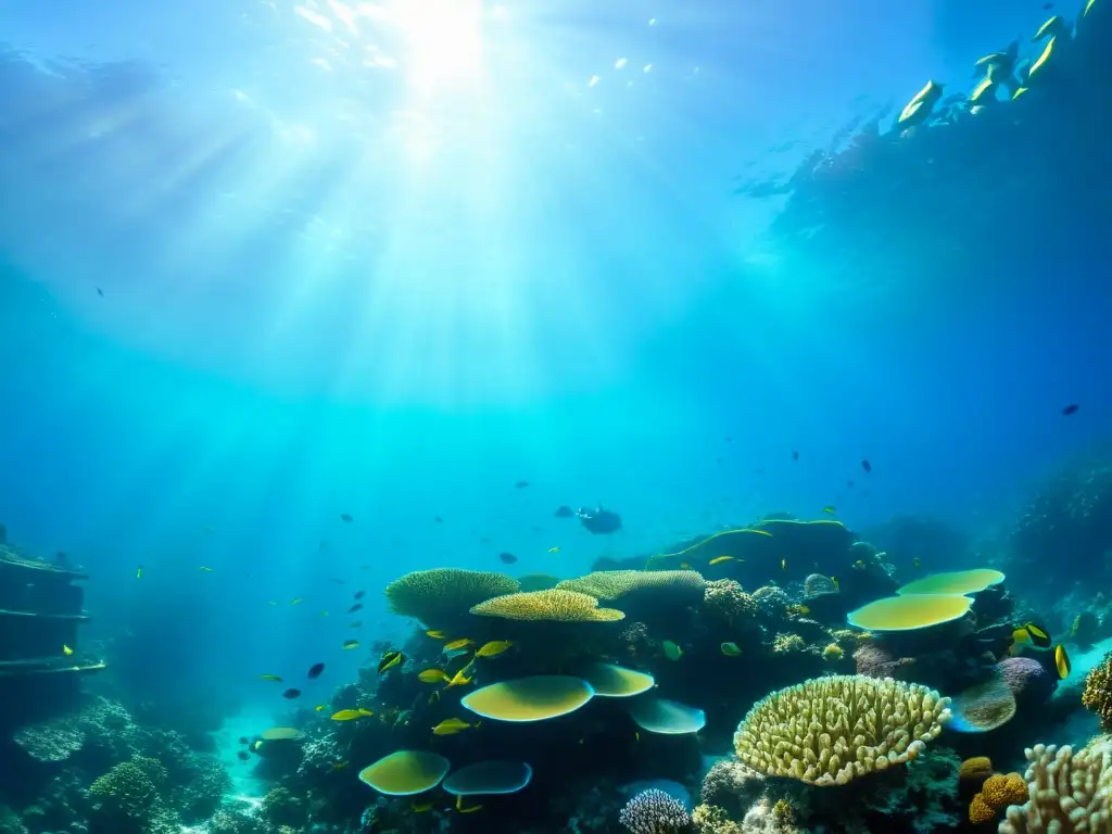 Vibrante ecosistema marino con impacto fenómeno oceánico El Niño: corales coloridos, peces en armonía y patrones de luz hipnóticos