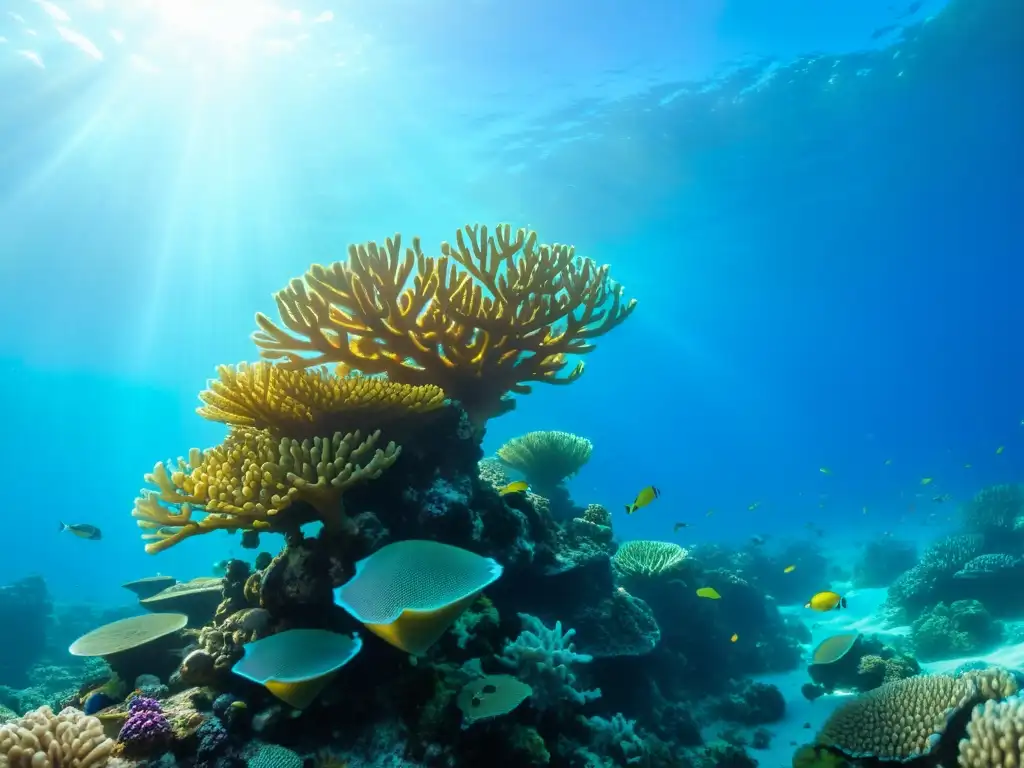 Vibrante ecosistema marino con peces, tortugas y corales bajo el agua