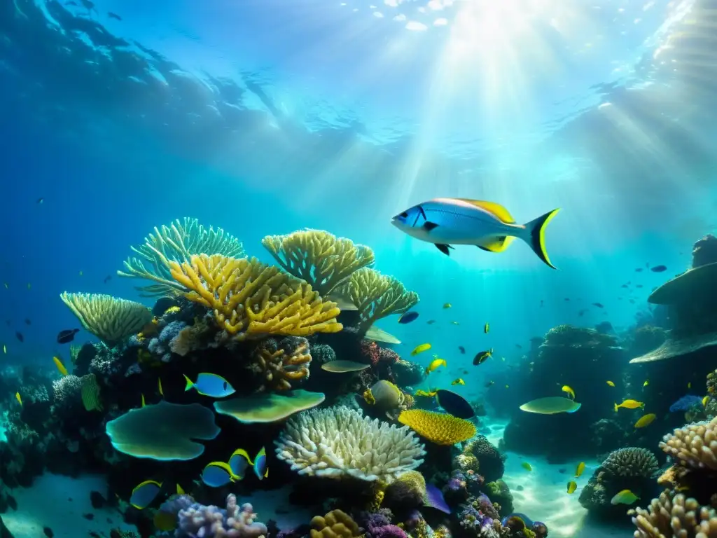 Reino submarino: Arrecife de coral vibrante Vibrante ecosistema marino: peces coloridos, plantas y corales