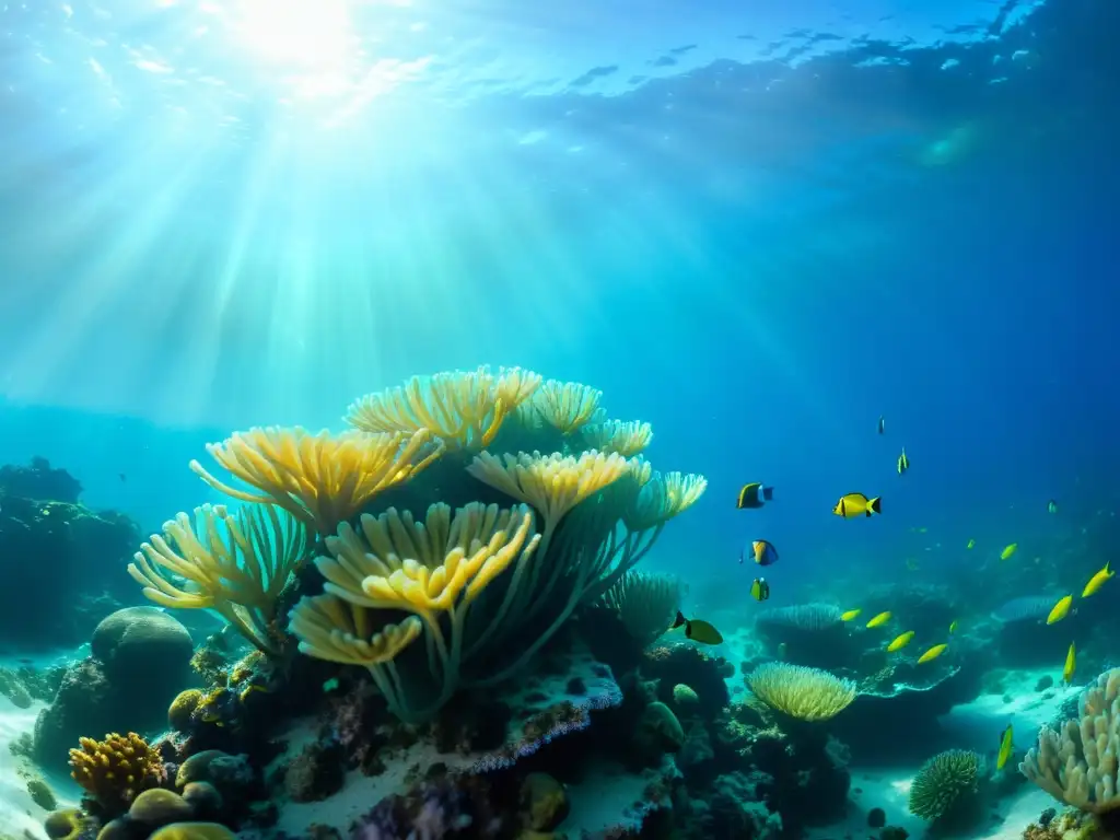 Un vibrante ecosistema marino con peces coloridos, anémonas y algas marinas