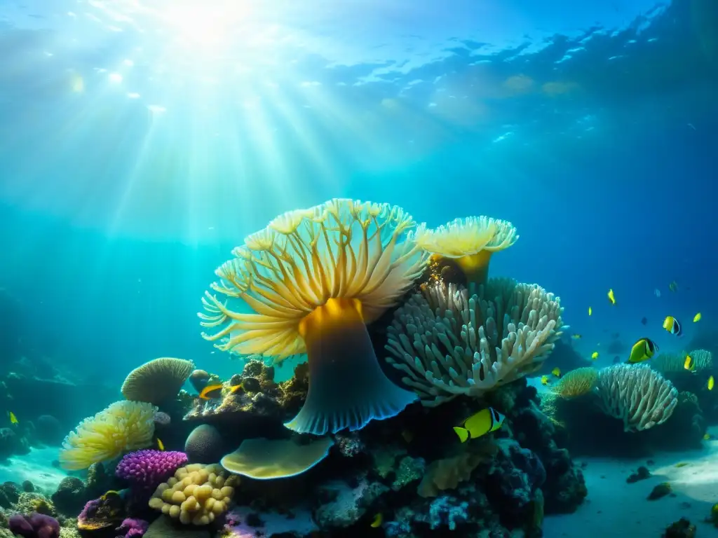 Un vibrante ecosistema marino con peces coloridos y delicados caballitos de mar