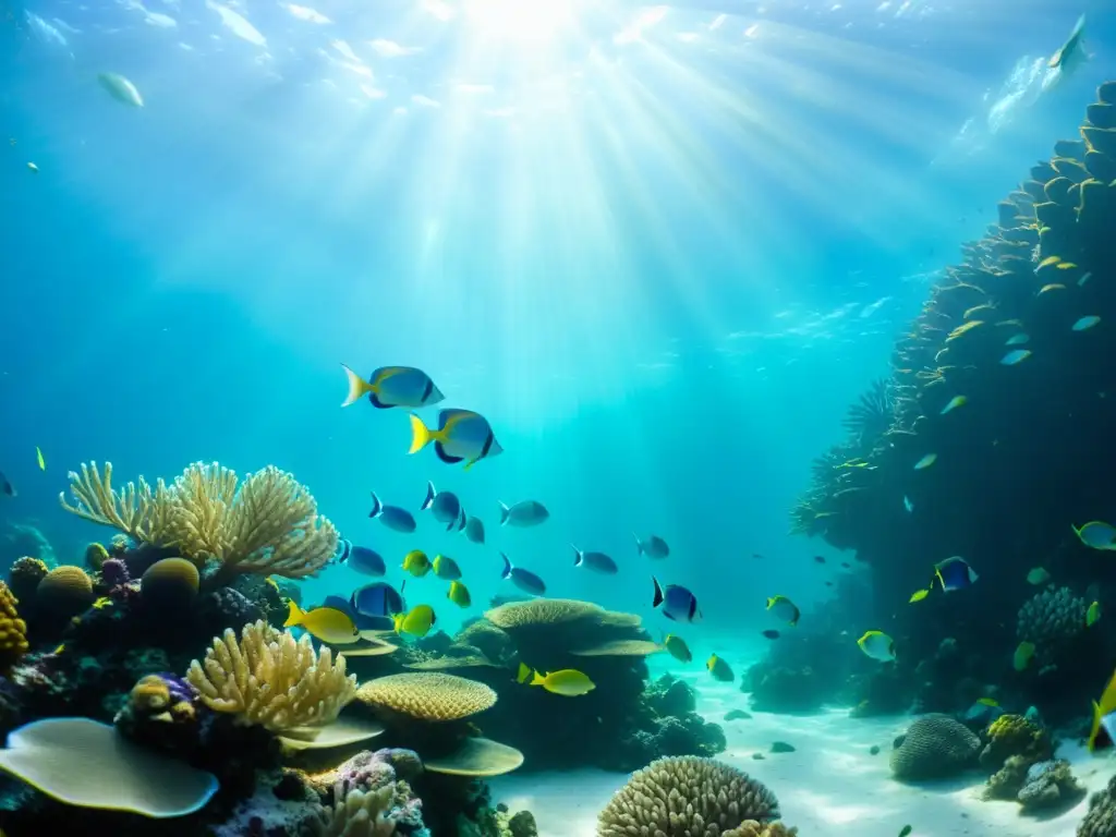 Un vibrante ecosistema marino con peces coloridos y arrecifes de coral, impacto ambiental suplementos Omega3 oceano