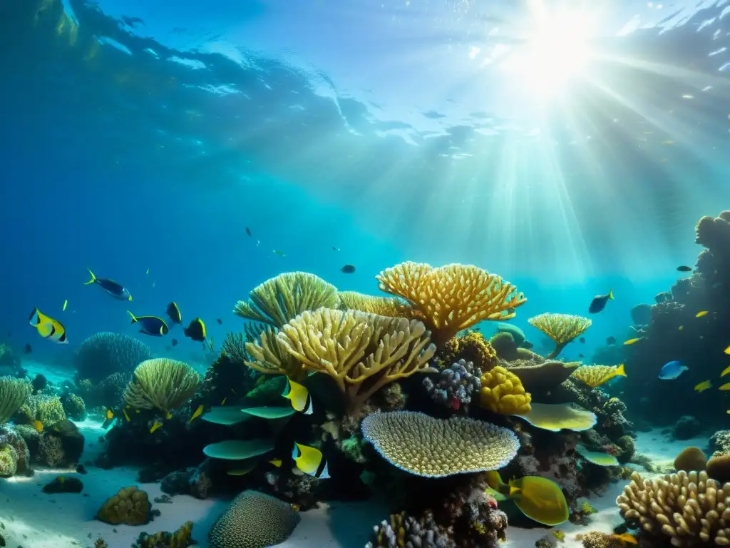 Maravilloso arrecife de coral: vida y color bajo el mar Vibrante ecosistema marino con peces coloridos, corales e algas, estrategias alimentación desiertos submarinos
