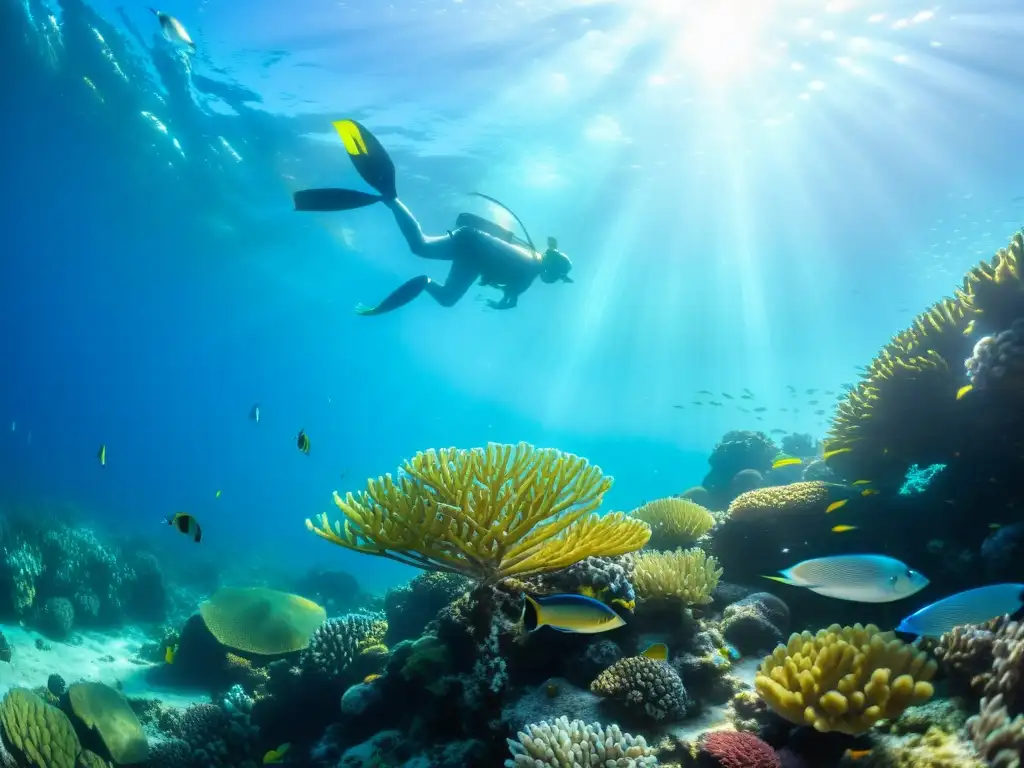 Un vibrante ecosistema marino, con peces coloridos, plantas marinas y una tortuga majestuosa