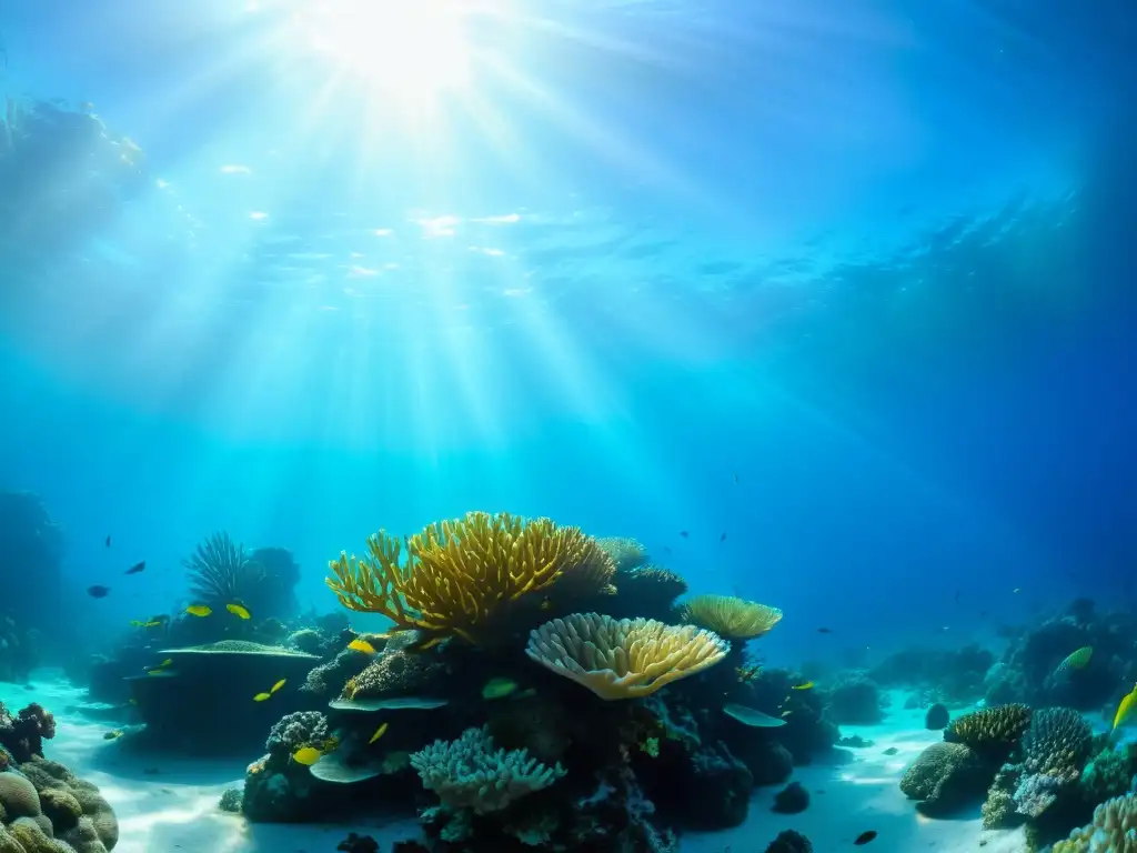 Un vibrante ecosistema marino sostenible con coral, peces coloridos y plantas marinas