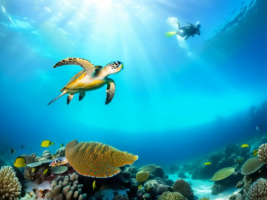 Vibrante escena submarina con impacto en buceo, aficionados a la oceanografía