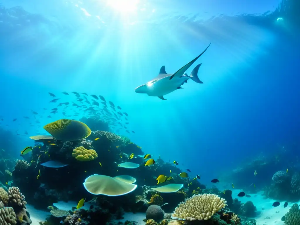 Una vibrante escena submarina llena de vida en un arrecife de coral diverso