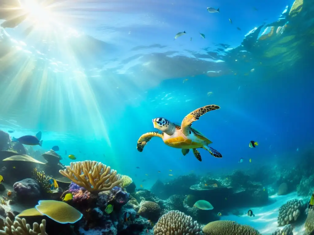 Vibrante escena submarina con vida marina diversa