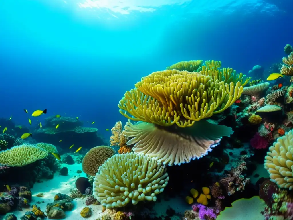 Un vibrante y hermoso arrecife de coral repleto de vida marina