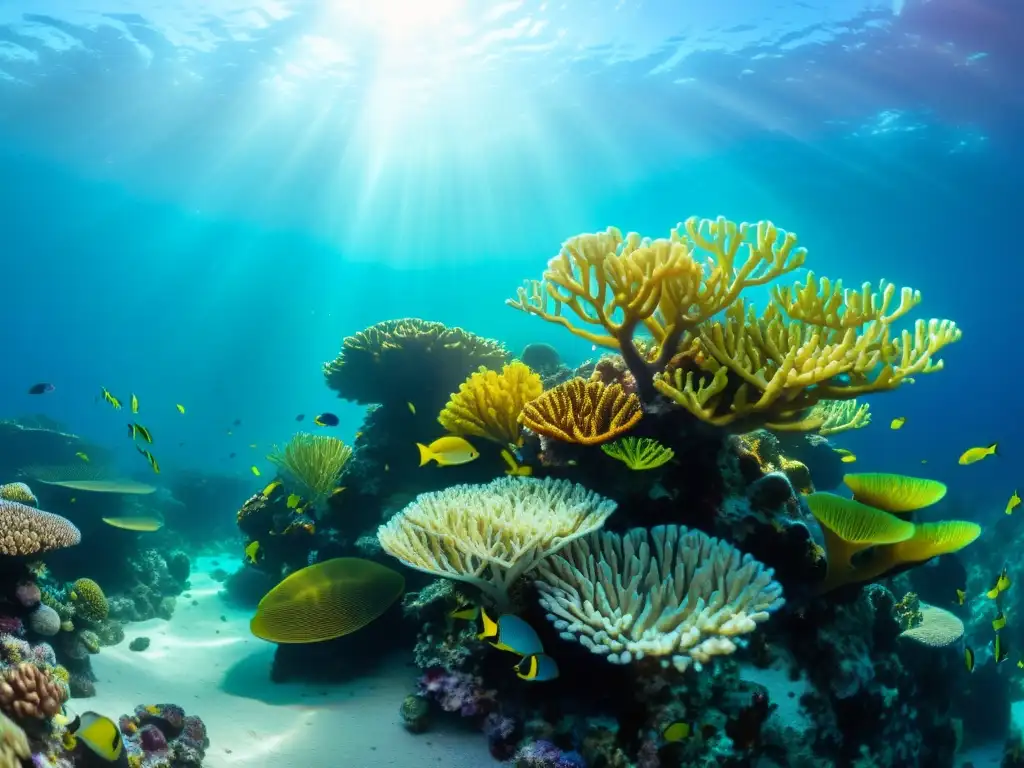 Vibrante vida marina en arrecife de coral, reflejando la belleza y biodiversidad del mundo submarino