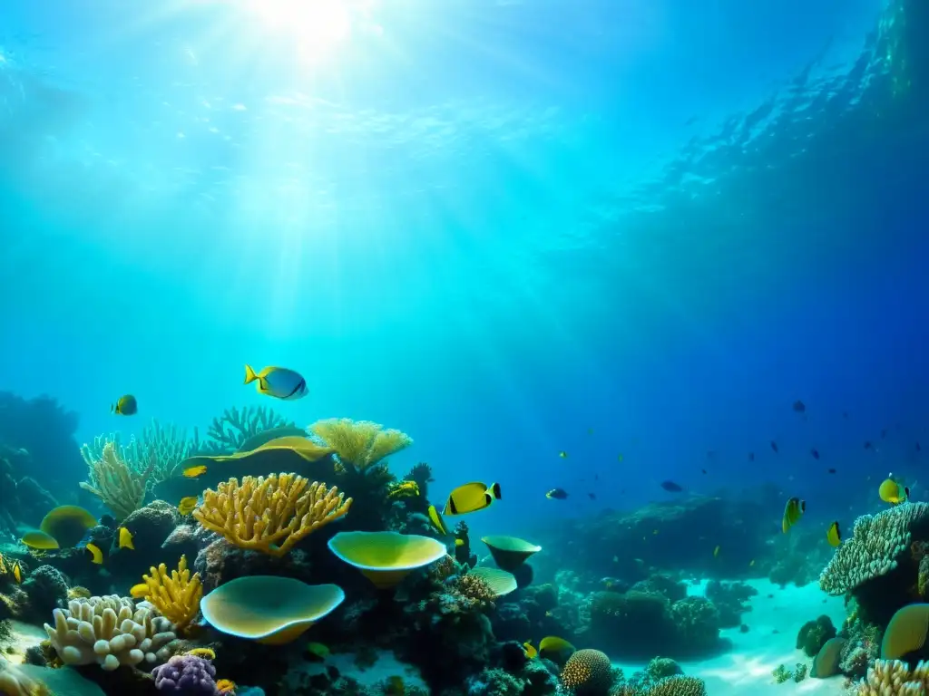 Vibrante vida marina en un arrecife de coral, mostrando la belleza y biodiversidad del ecosistema submarino amenazado por la acidificación oceánica