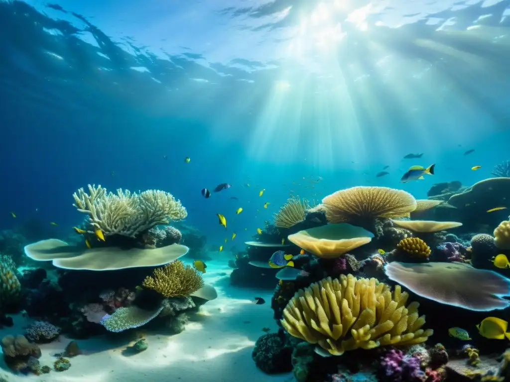 Vibrante vida marina en un arrecife de coral profundo, muestra la belleza y biodiversidad del ecosistema marino