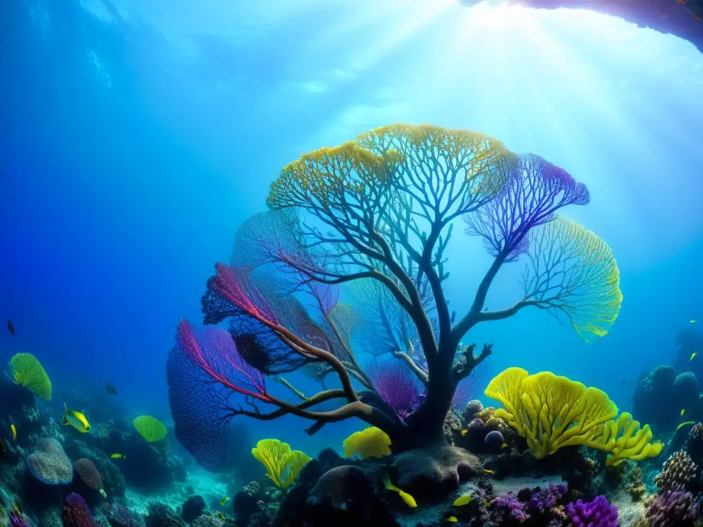 Vibrante vida marina entre coral colorido, evocando tranquilidad y la importancia de los ecosistemas marinos