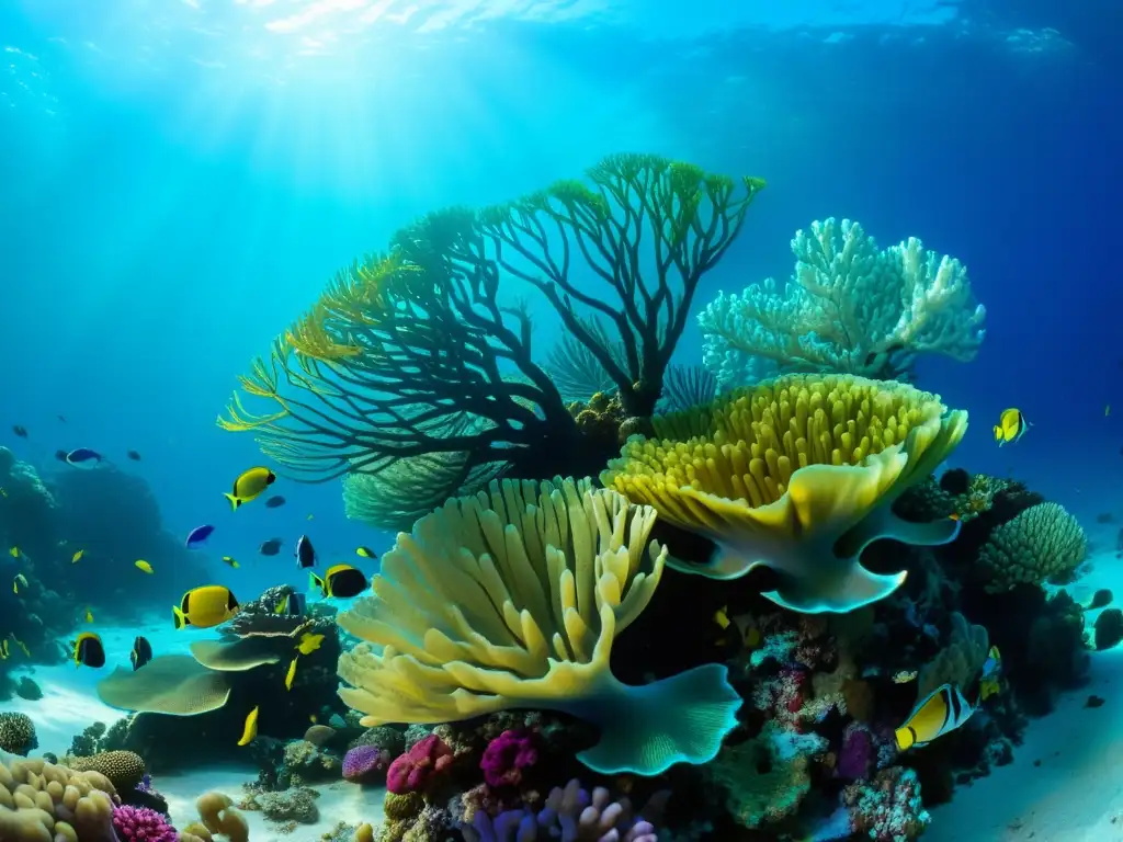 Vibrante fotografía de vida marina detallada en arrecife de coral: un mundo submarino lleno de color y movimiento