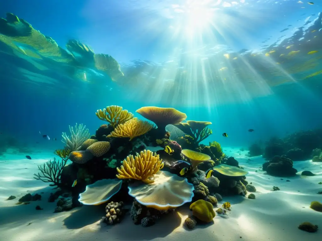 Vibrante vida marina en un paisaje submarino Vibrante vida marina en un paisaje submarino desértico con estrategias de alimentación