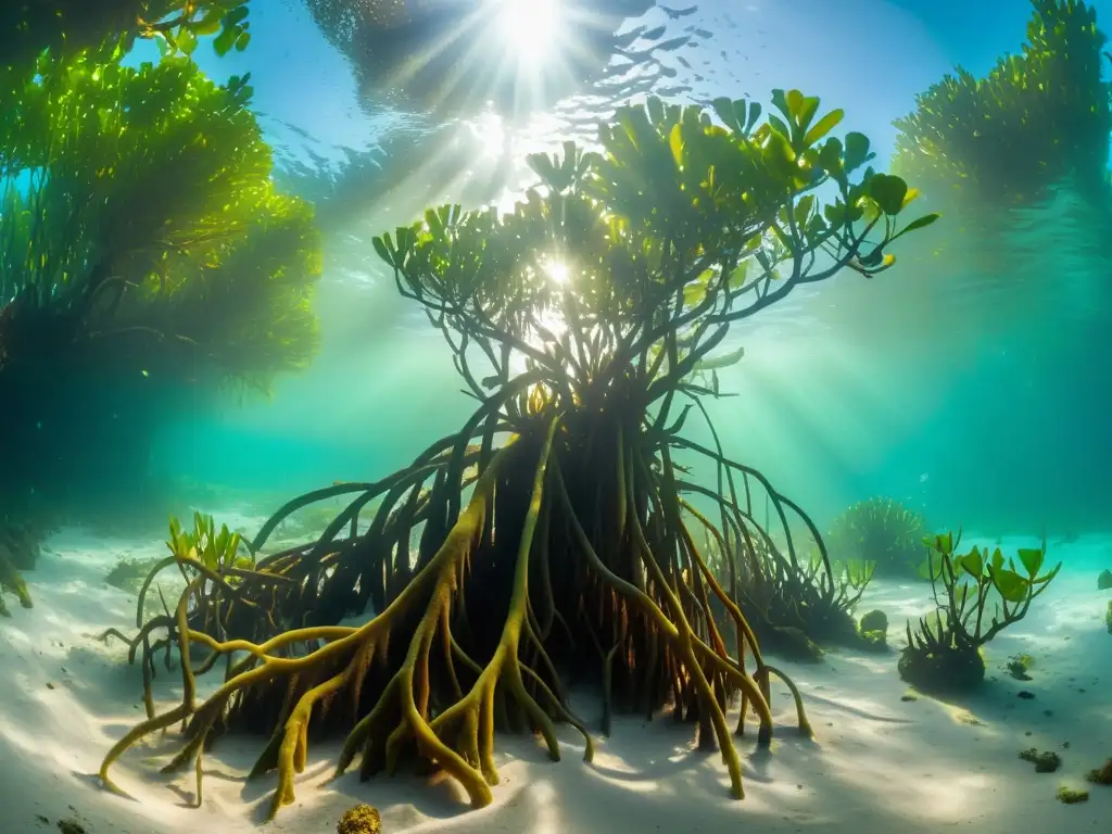 Vibrante vida marina entre las raíces de manglares, fomentando la conservación y el voluntariado